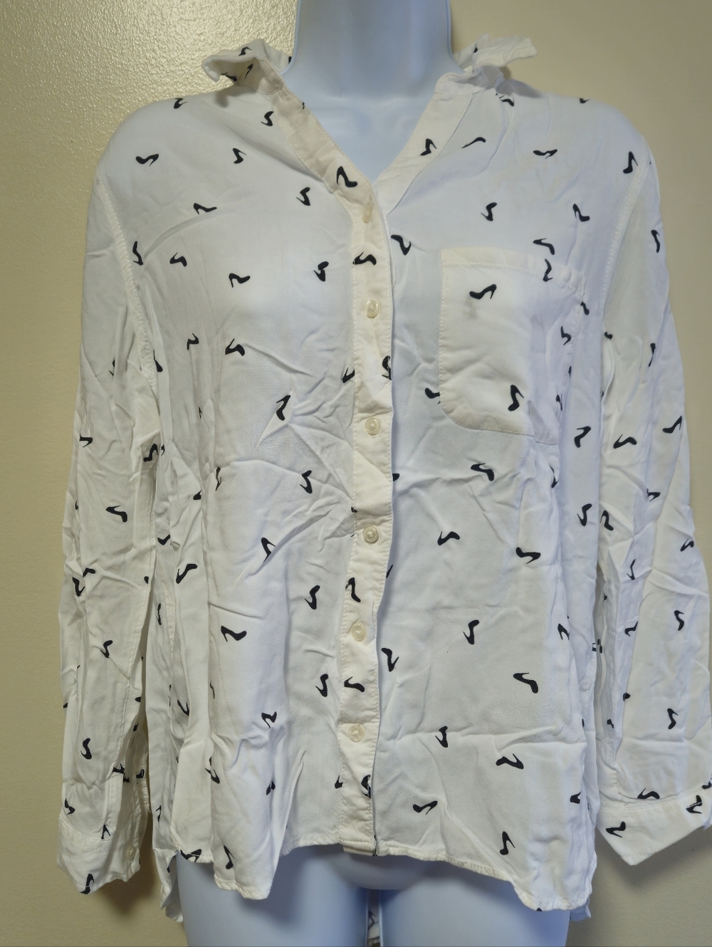 George Button Down Blouse Collared Officecore Heels Girly High Low Hem Women Med